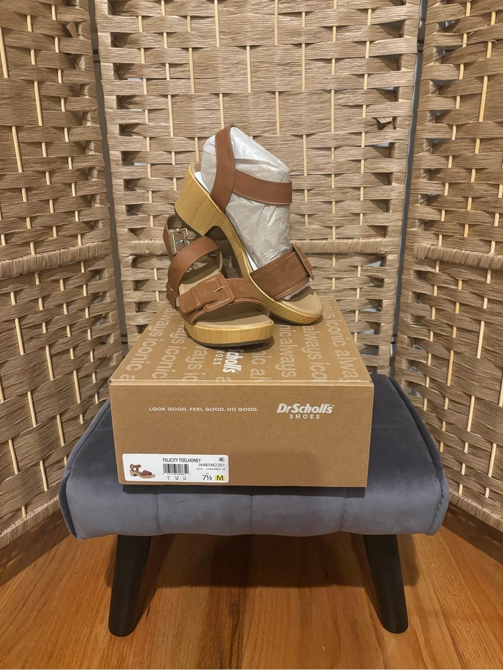 Dr. Scholl's Brown Leather-Look Wedge Sandals with Buckle
